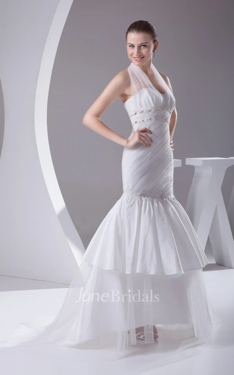 Sleeveless A-Line Floor-Length Dress With Beading and Halter