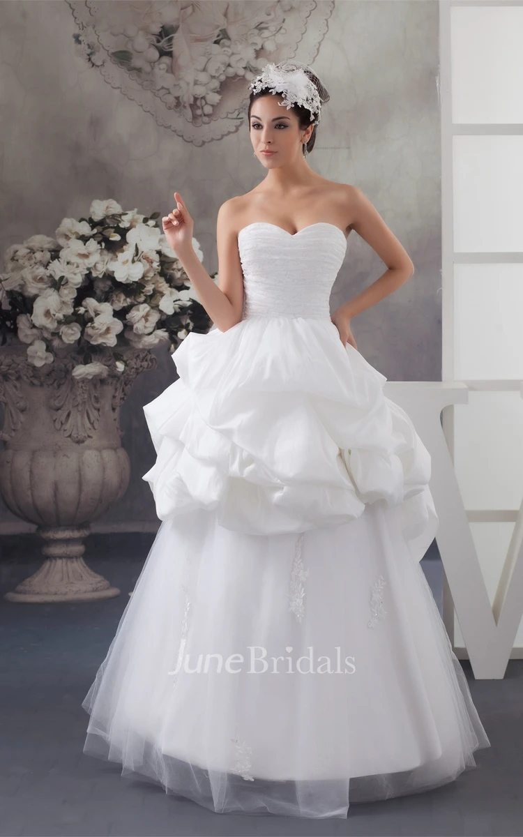 Sweetheart Pick-Up Tulle Gown with Appliqued Top