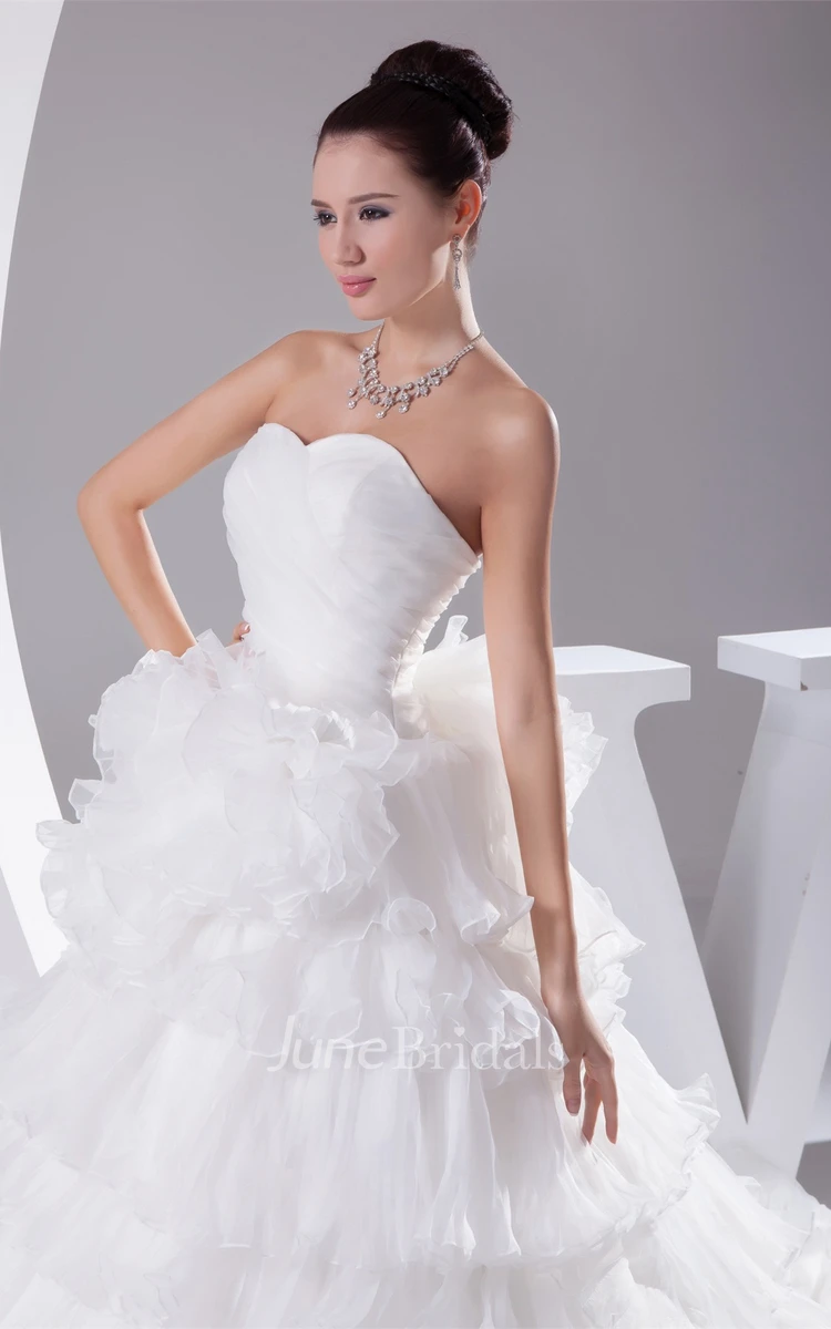 Feminine Sweetheart A-Line Ruched Bodice Dress with Tiered Ruffle