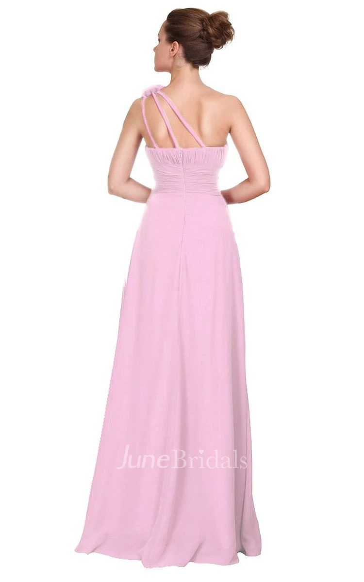 Floral One-shoulder Pleated A-line Dress With Ruched Band