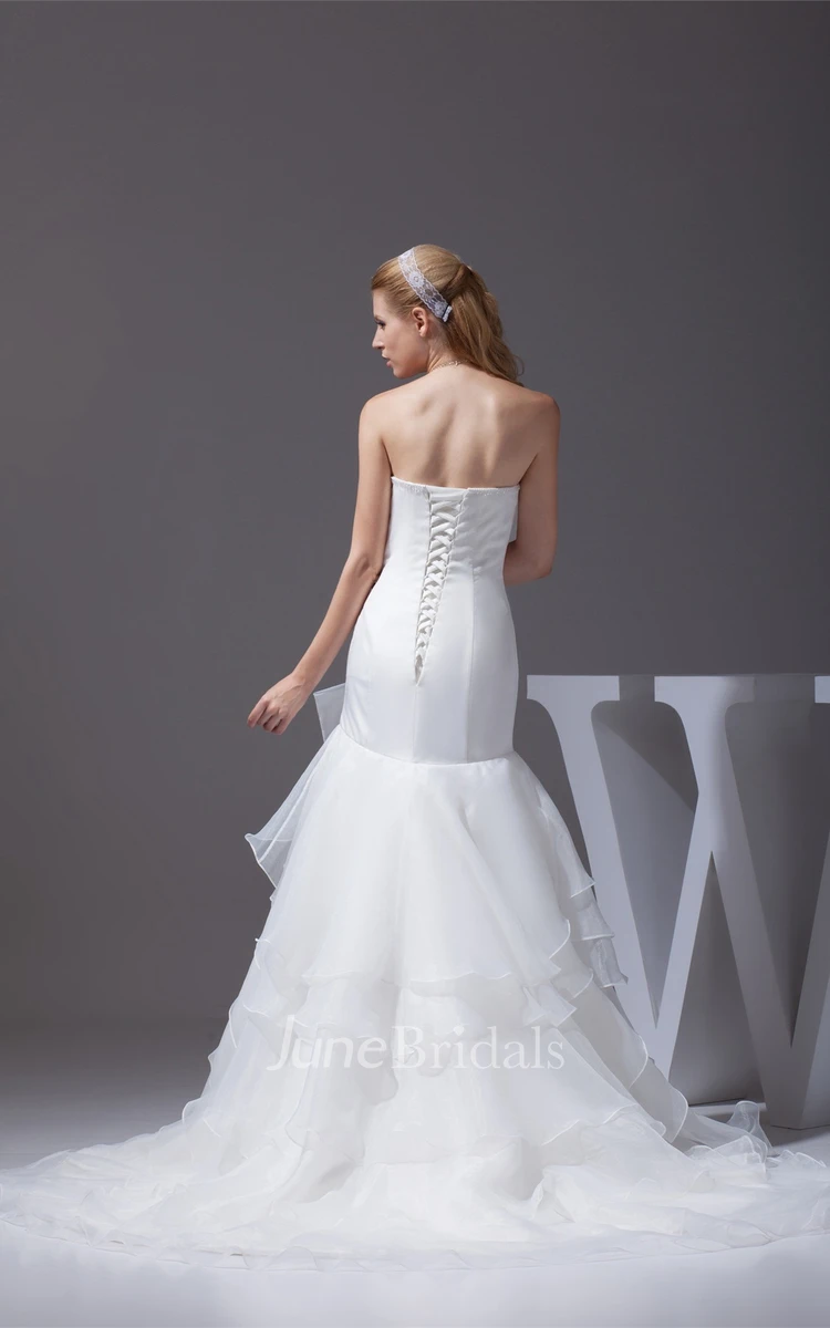 Strapless Column A-Line Gown with Bow and Tiers