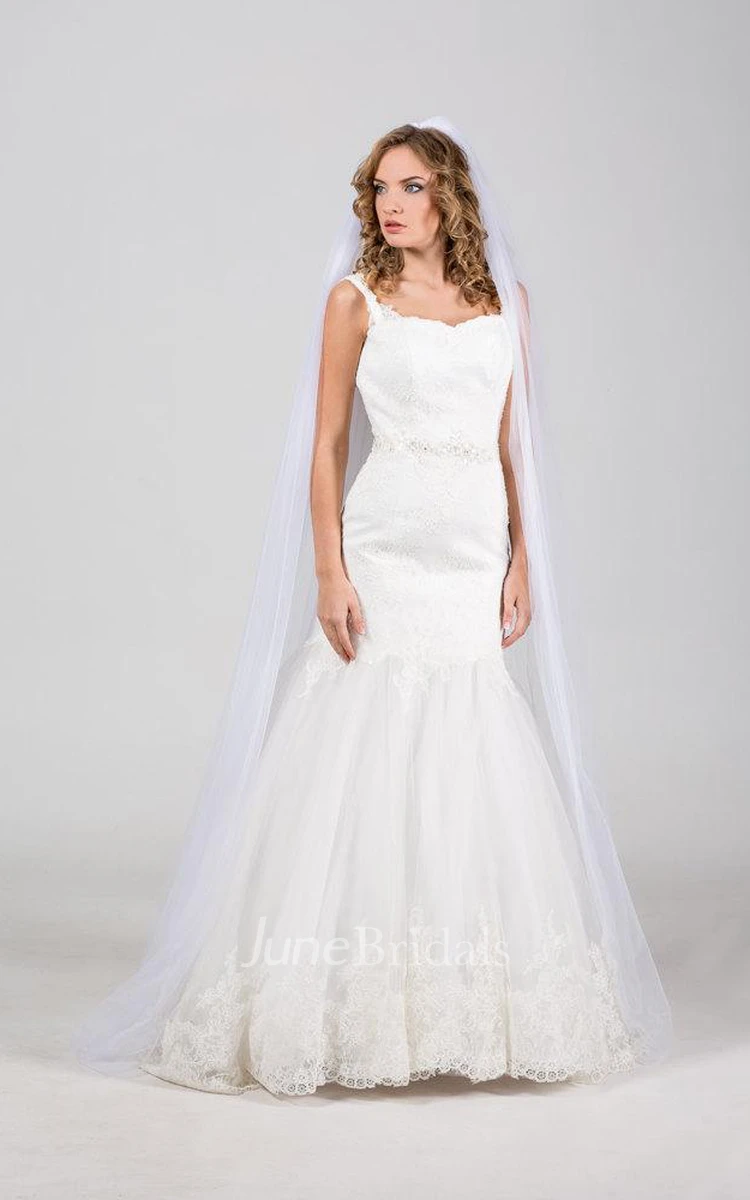 Square Neck Sleeveless Mermaid Lace Wedding Dress With Lace Hemline