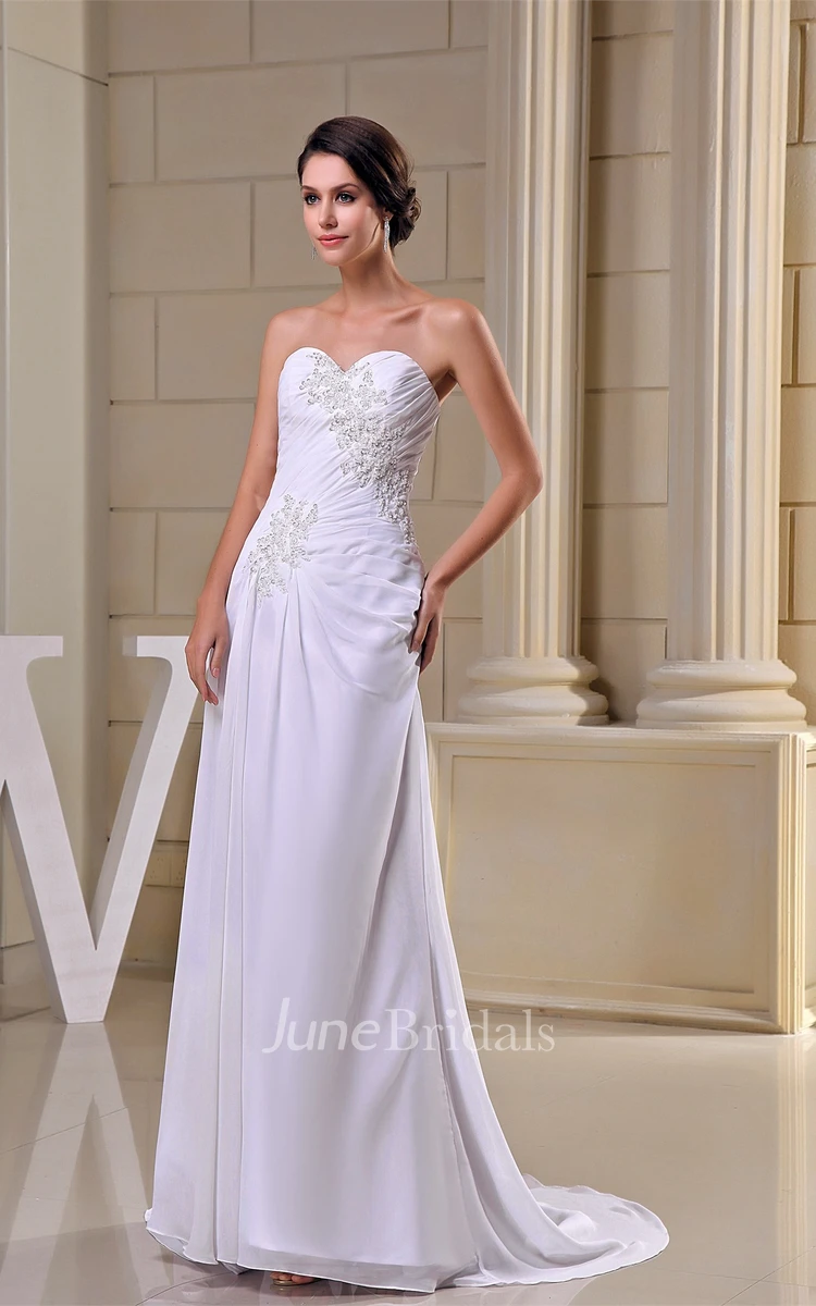 Sweetheart Criss-Cross Pleated Long Dress with Appliques and Brush Train