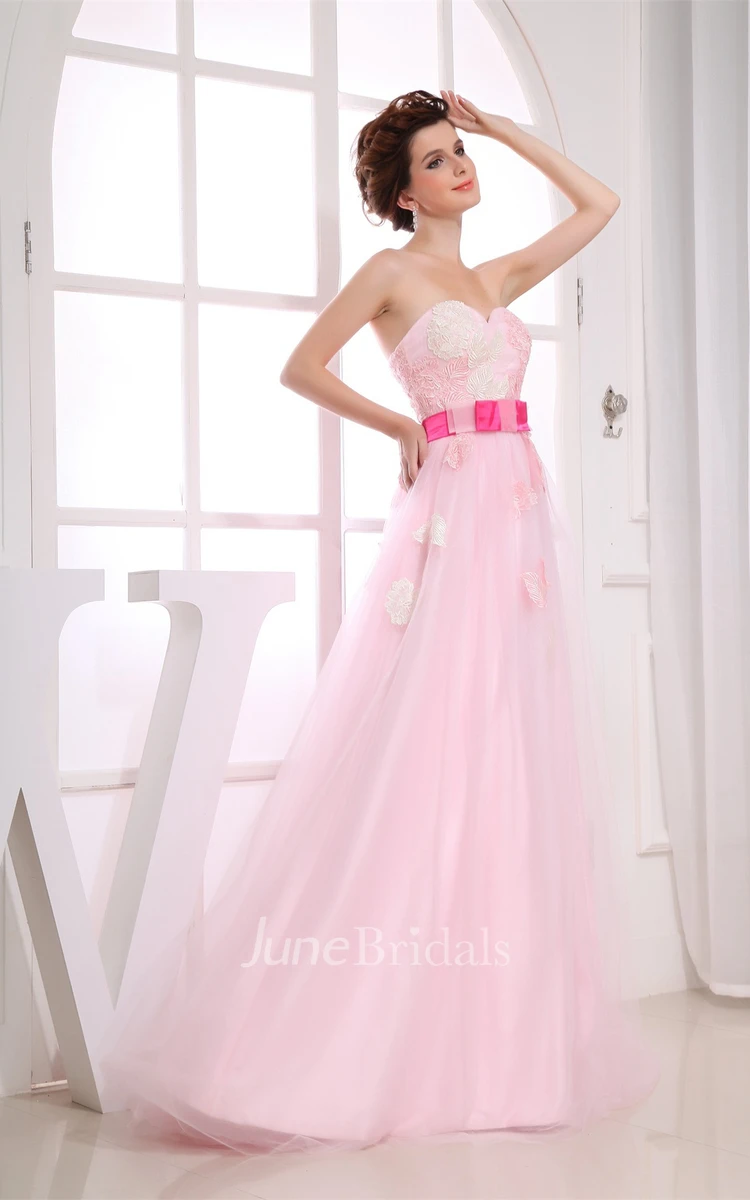 Blushing Sweetheart A-Line Dress with Appliques and Tulle Overlay