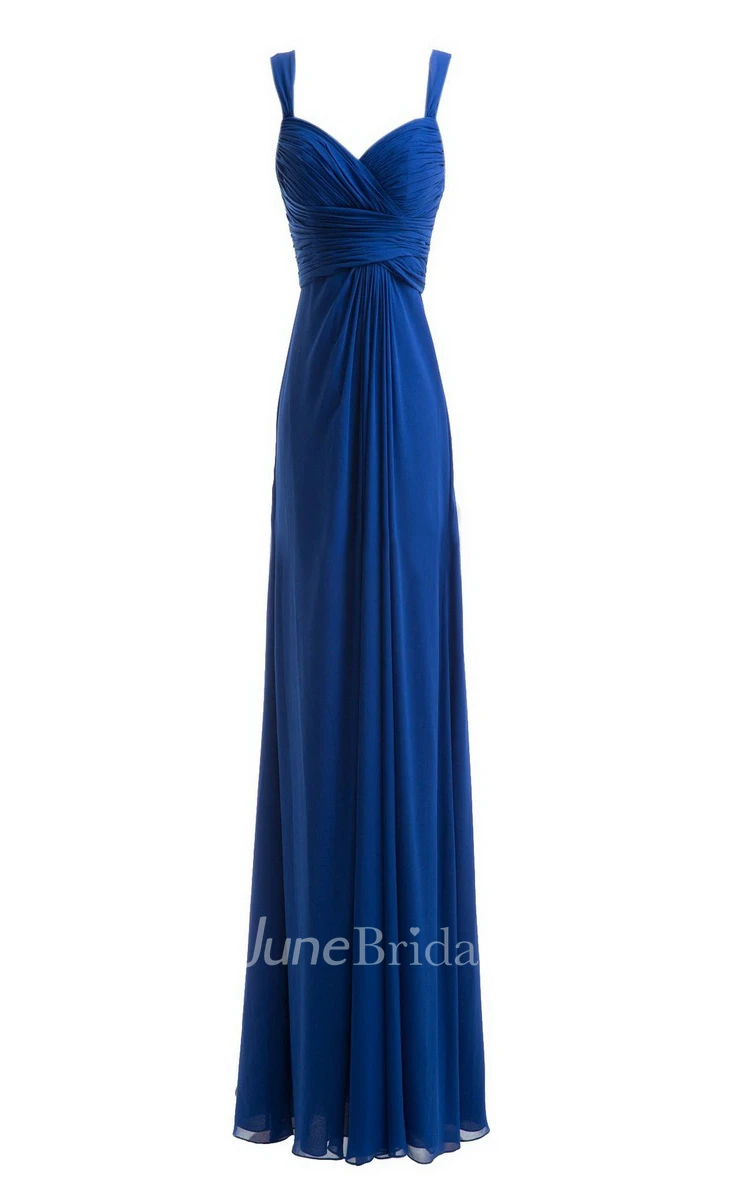 Straps Ruched A-line Gown With Deep-v Back