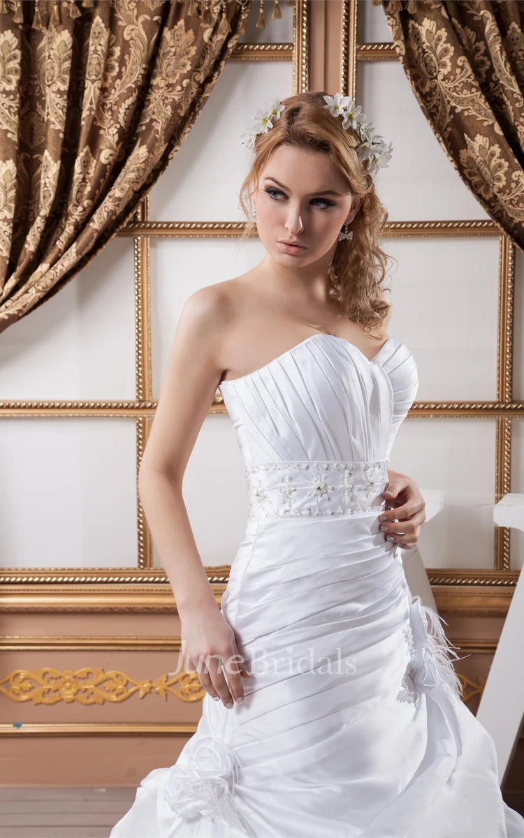 Sweetheart Criss-Cross Pick-Up Ball Gown with Flower and Gemmed Waist