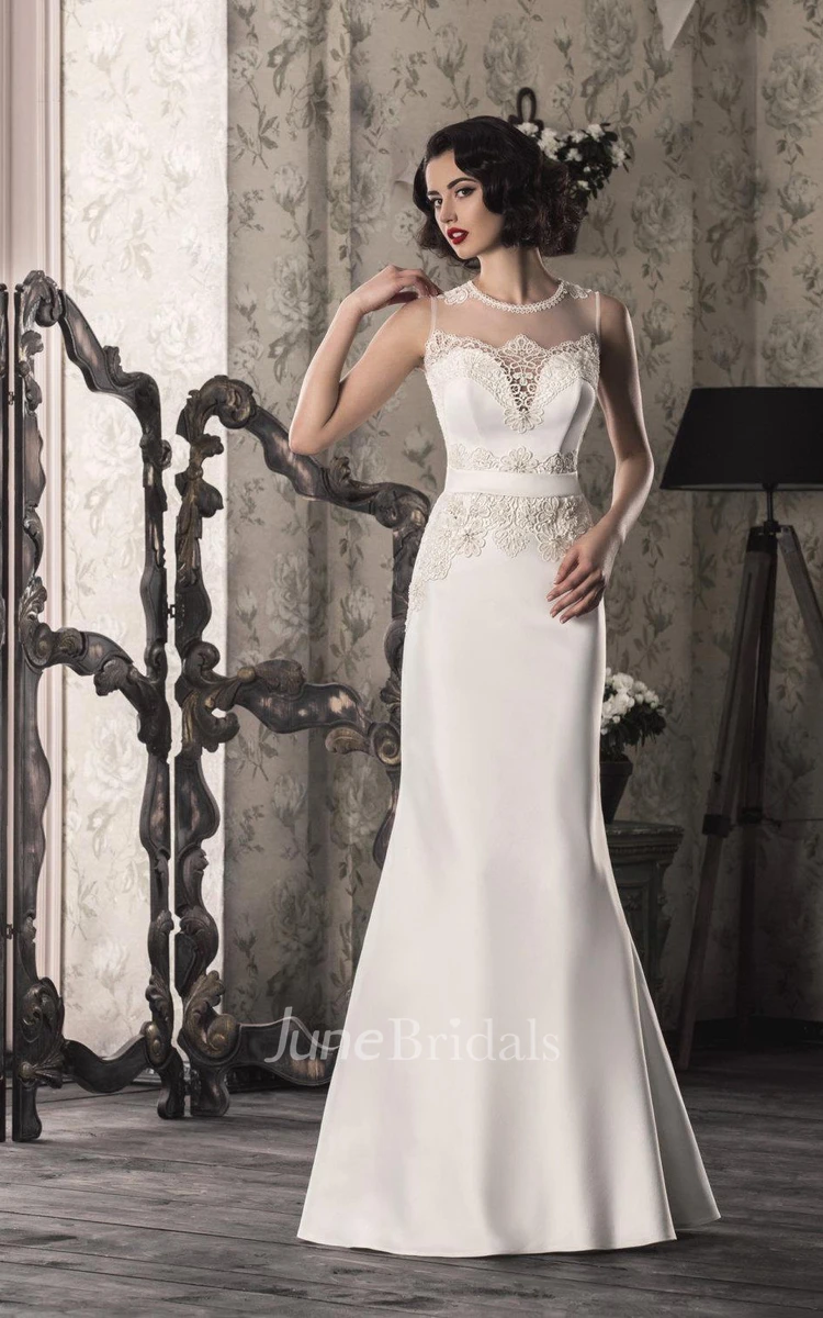 Trumpet Lace Satin Weddig Dress With Illusion Lace-Up Back