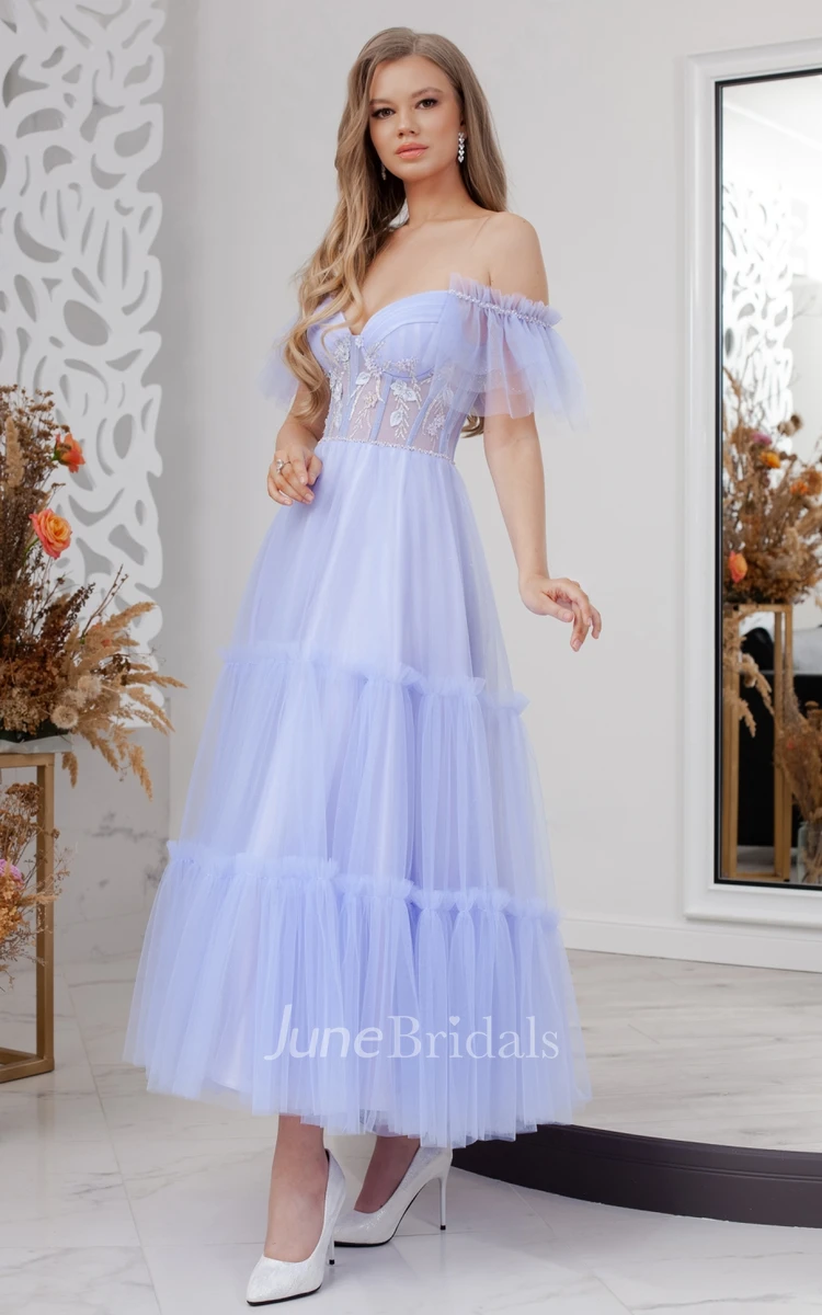 Elegant A-Line Off-the-shoulder Sleeveless Tulle Prom Dress
