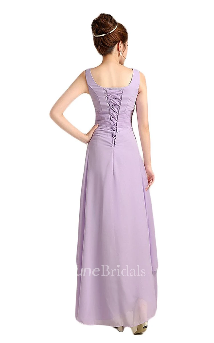 Graceful V-neck Drapped A-line Gown With Lace-up Back