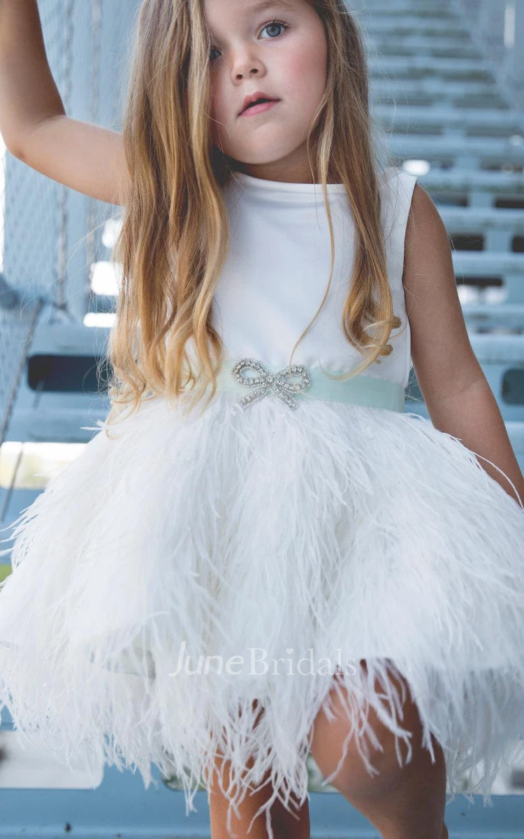 Liv Ivory Bridal Party Baptism Exclusive Party Dress With Bow and Feathers Party Dress