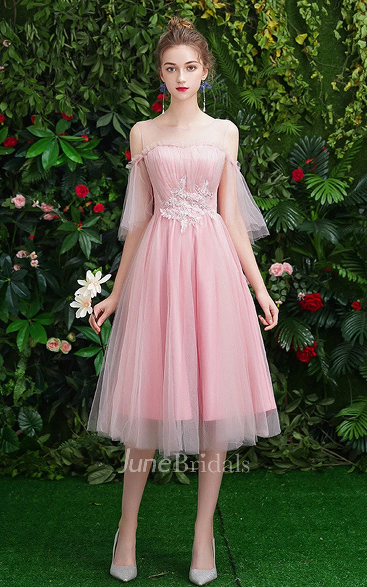 Casual Tulle Off-the-shoulder A Line Homecoming Dress With Appliques