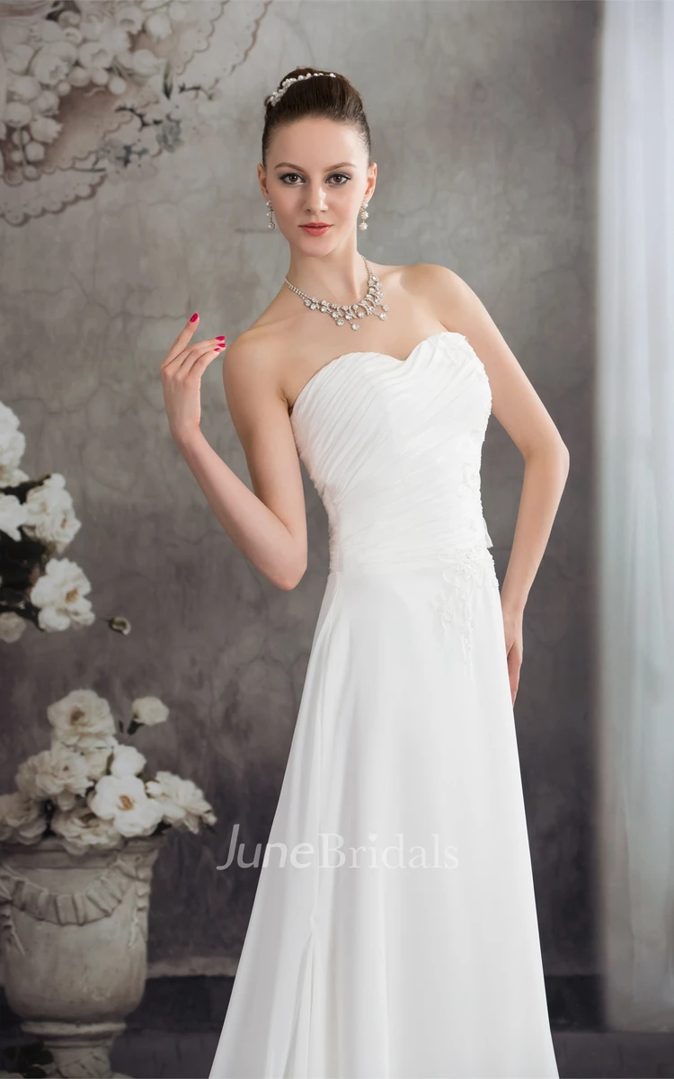 Sweetheart Chiffon A-Line Gown with Ruching and Appliques