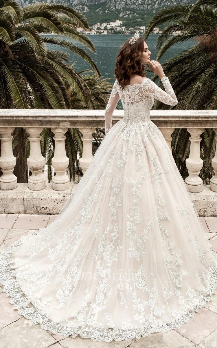 Long Sleeve Lace Applique Average Wedding Dress Cost With Beaded
