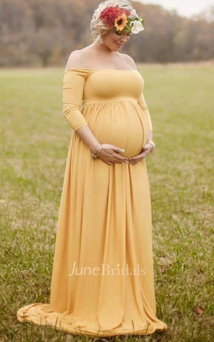 Long Gold Maternity Dress