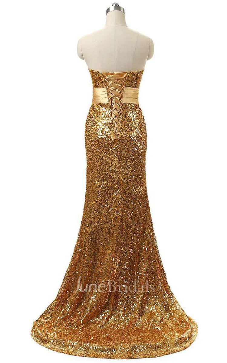 Mermaid Sweep Train Dress with Allover Sequins