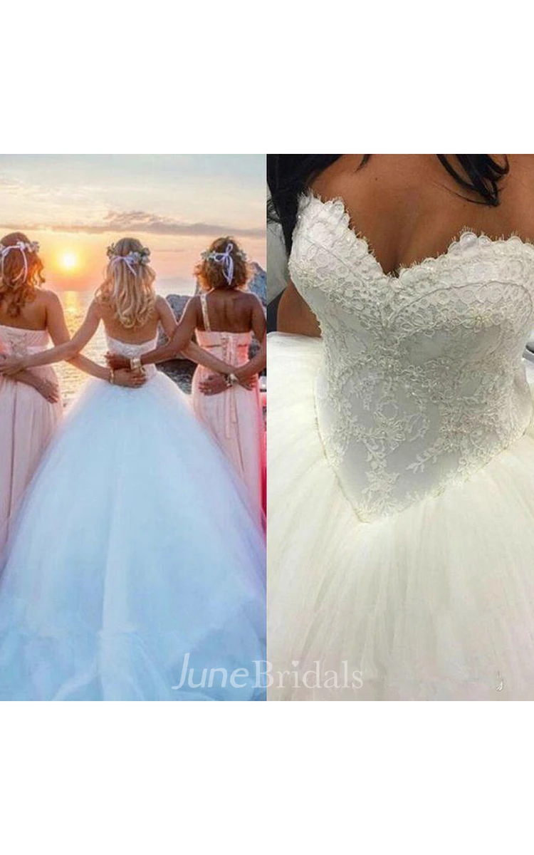 Country Vintage Sweetheart Backless Lace Tulle Princess Wedding Ball Gowns