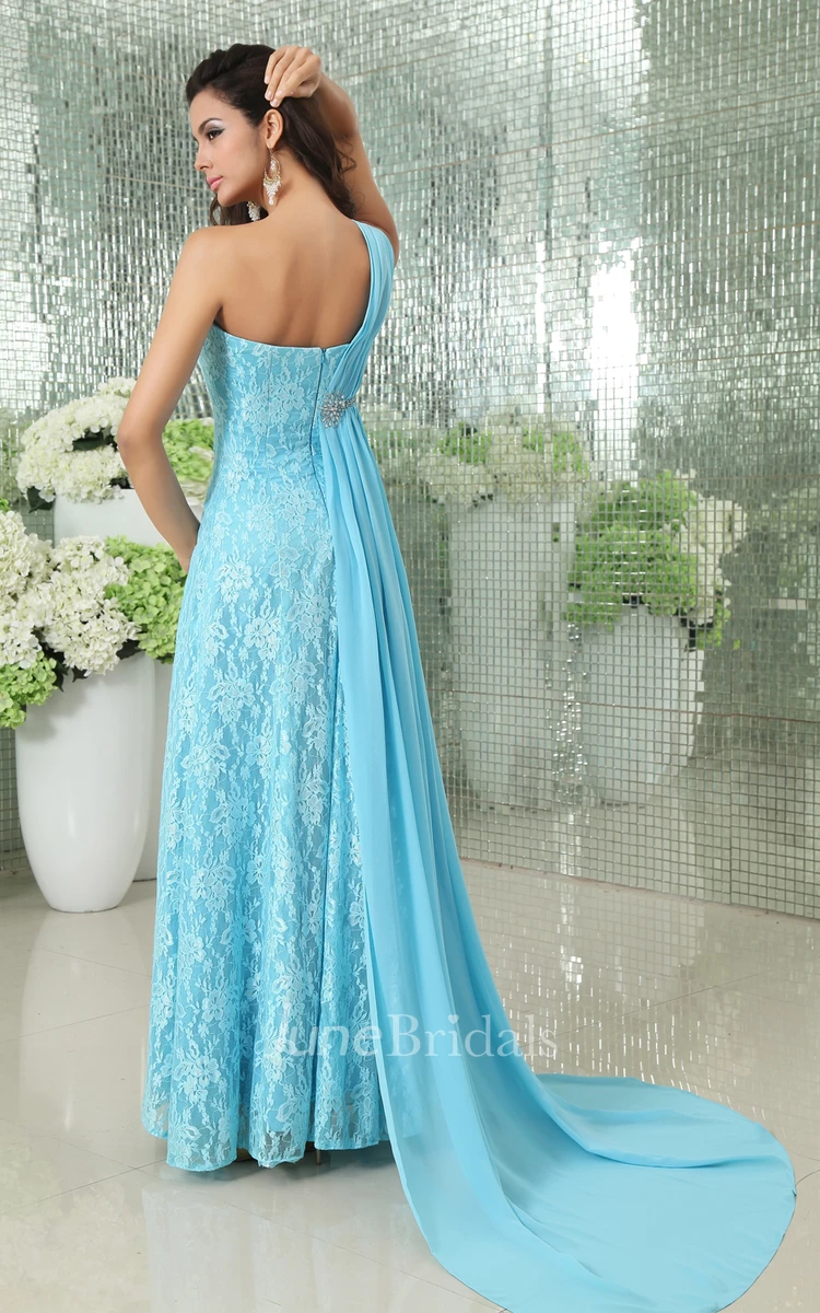 Empire Asymmetrical Chiffon A-Line Gown With Pleating