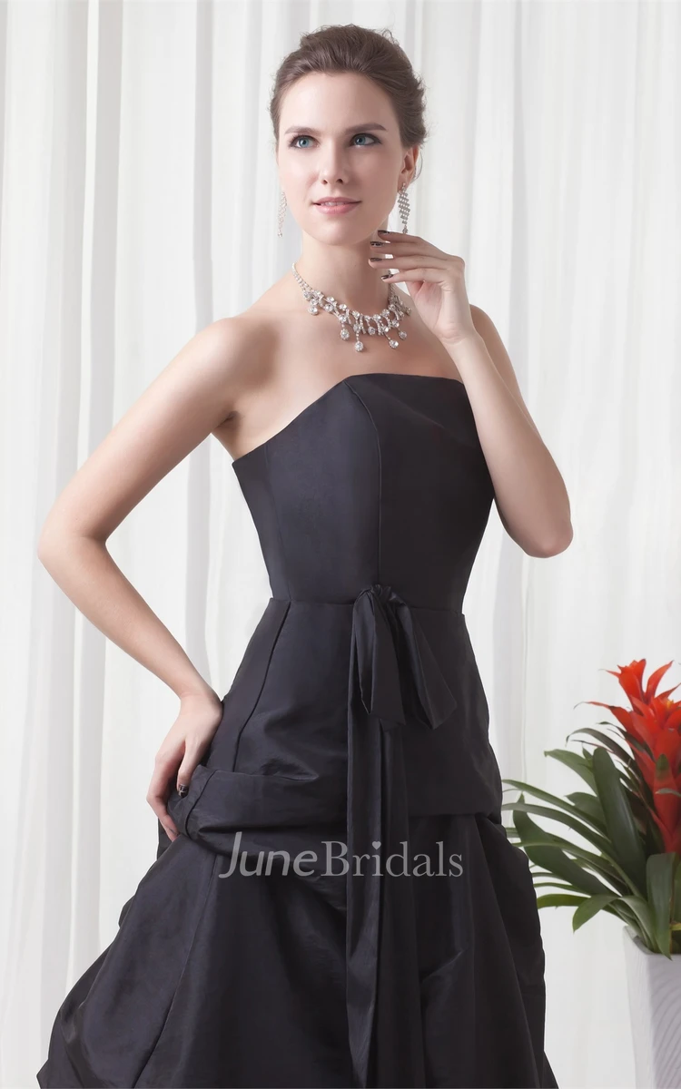strapless a-line ball pick-up gown with corset back and ribbon