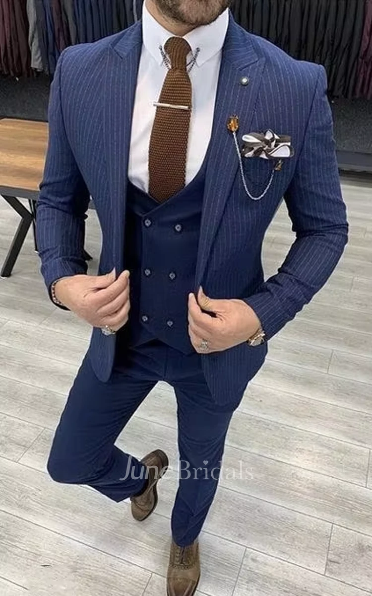 2025 Charming 3 Piece Men's Wedding Suits Classic Formal Slim Fit Striped Business Suits Blazer Jacket Vest Pants