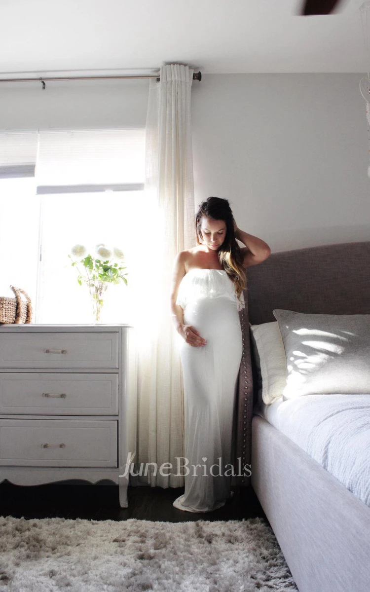Maternity Gown Fitted White Maternity The Lace Strapless Flounce Dress