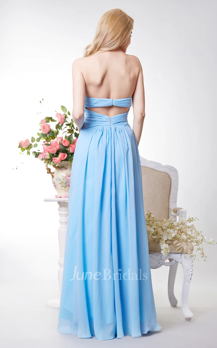 Strapless Chiffon Long Evening Dress with Open Back