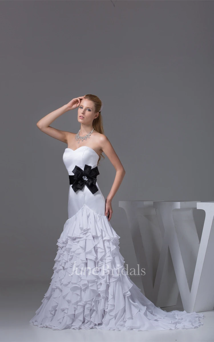 Strapless Mermaid Gown with Bow and Cascading Ruffles