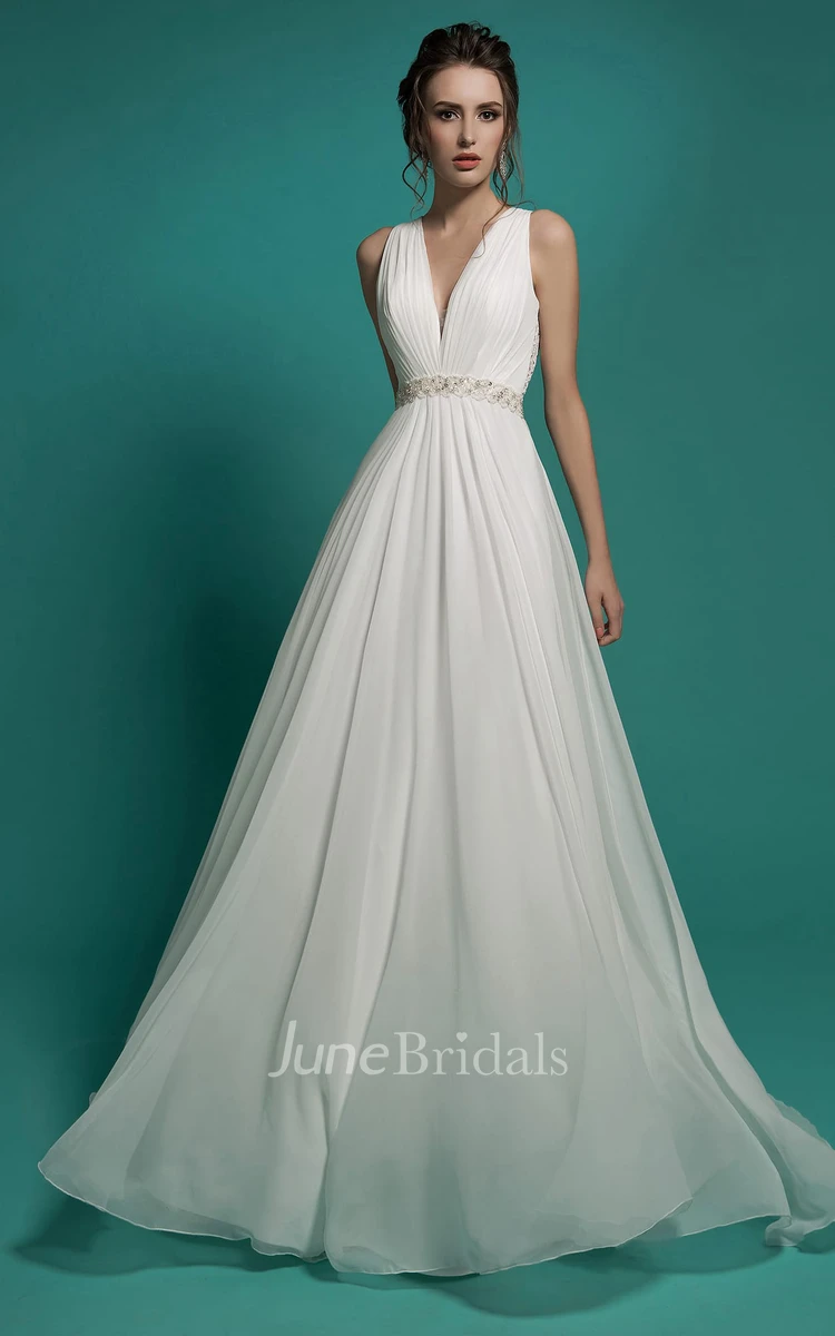 empire line v neck chiffon wedding dresses uk