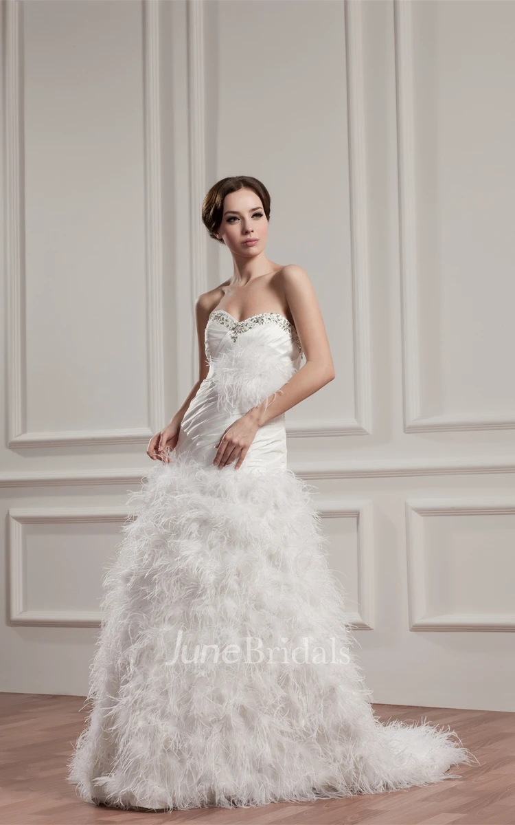 Sweetheart Ruched A-Line Dress with Beading and Fluffy Skirt