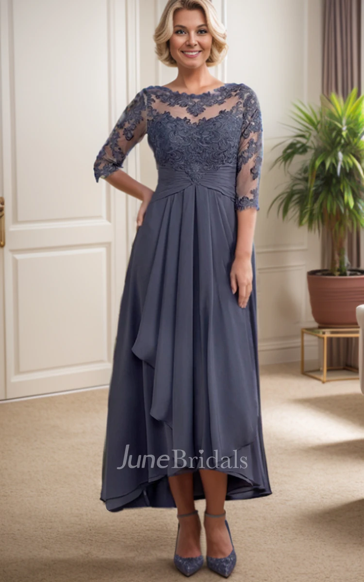 Modest Sheath Long Sleeve Winter Mother of Bride Dress with Chiffon Bateau Neck Ankle-length