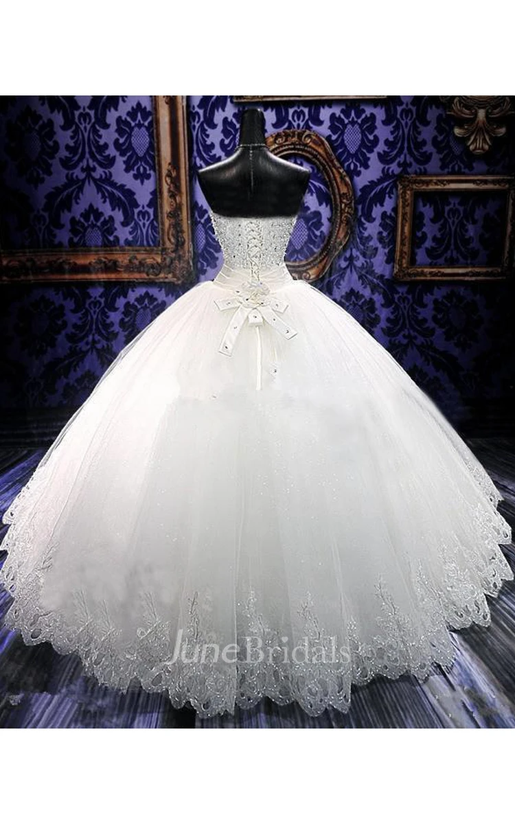 Glamorous Sweetheart Sleeveless Tulle Lace Wedding Dress With Beadings Crystals