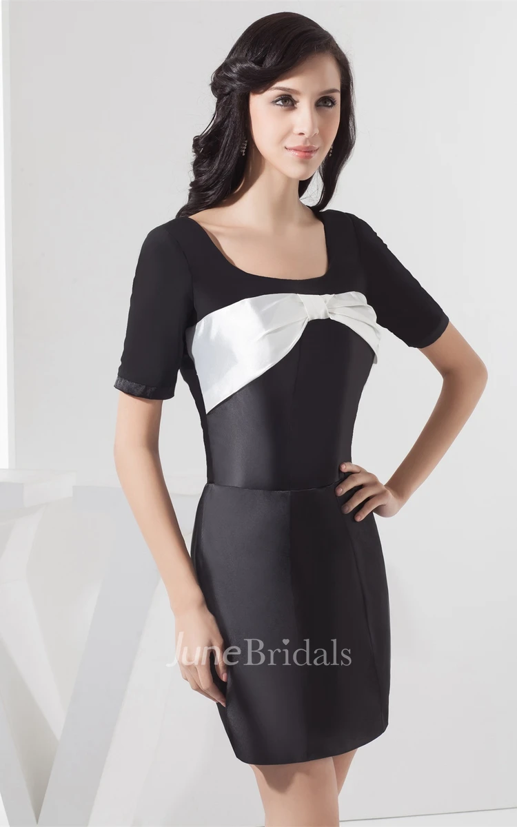 Short-Sleeve Body-Fitting Mini Dress with Bowed Design
