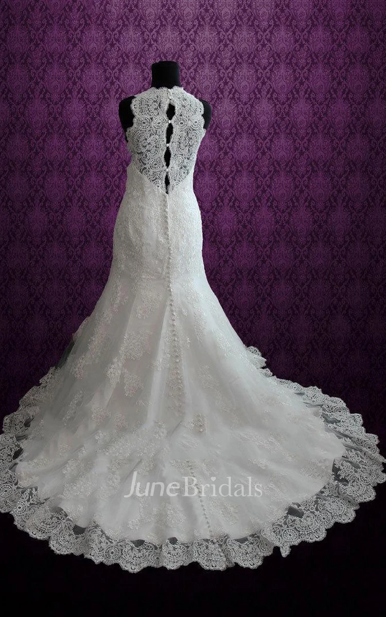 Jewel Neck Sleeveless Mermaid Wedding Dress With Appliques