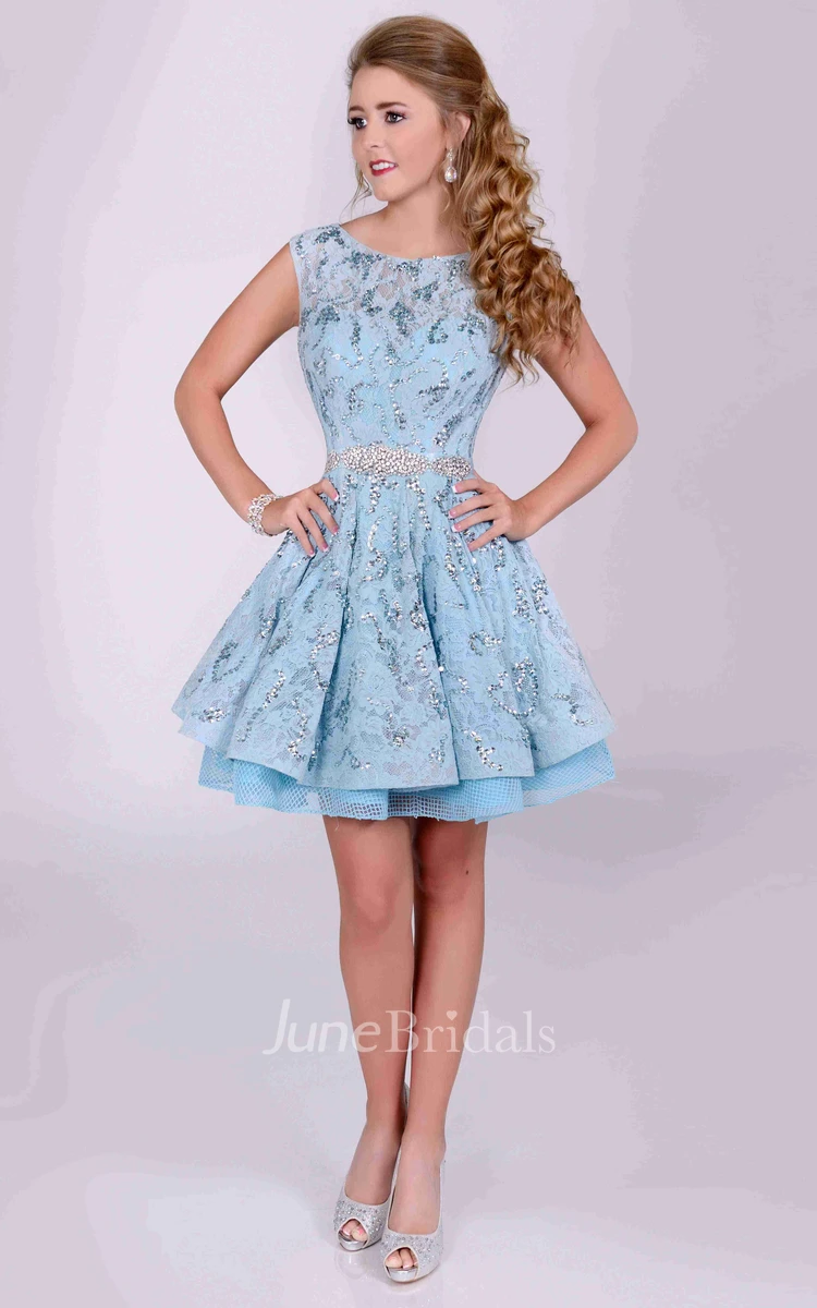 Cap Sleeves Lace Bateau Blue Homecoming Dress Cap Sleeves Lace Bateau Blue Homecoming Dress