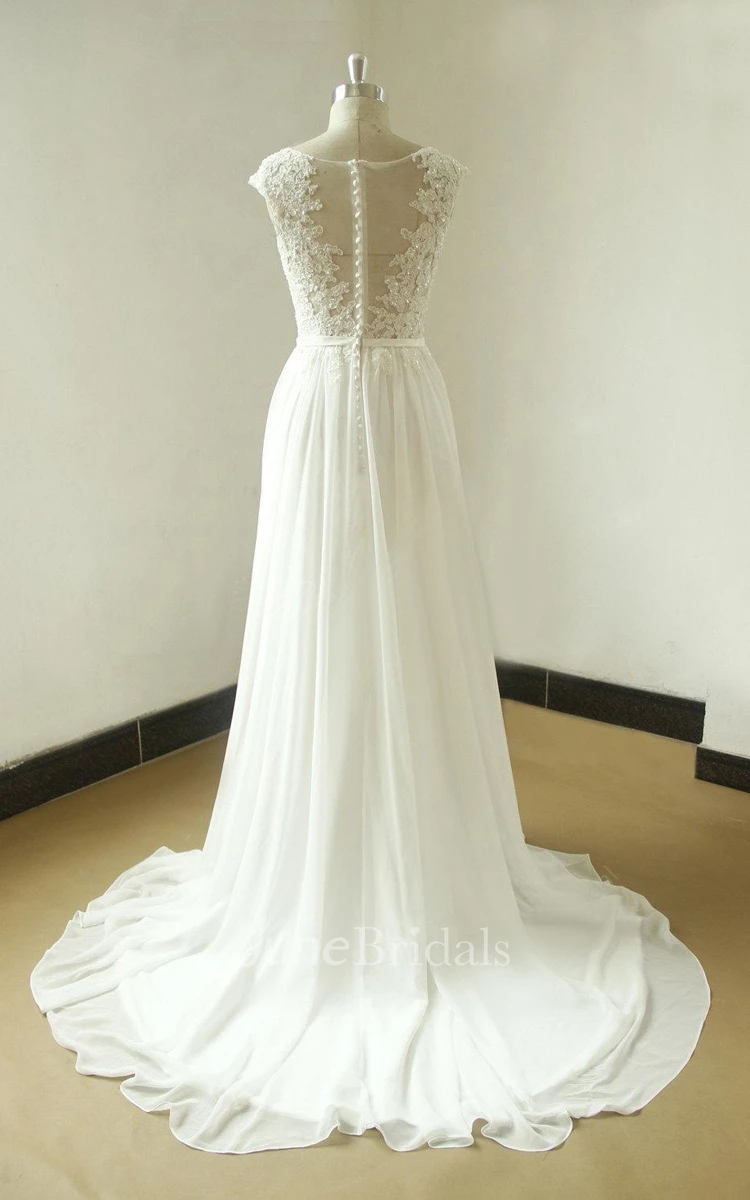 A-Line Chiffon Lace Weddig Dress With Beading
