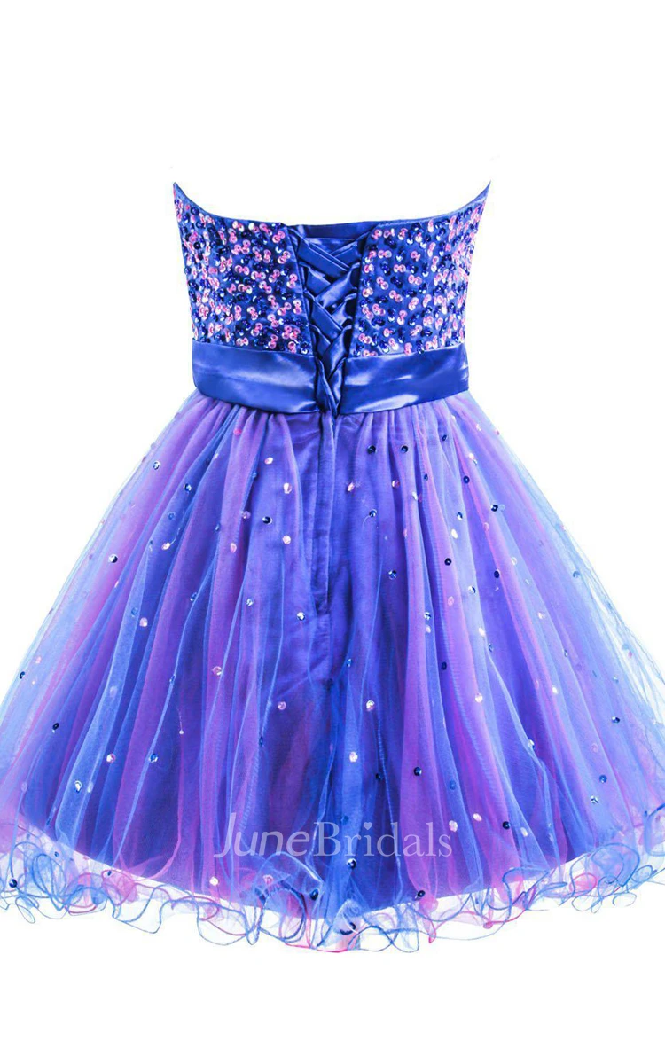 Sweetheart A-line Short Dress With Ruffles and Sequins