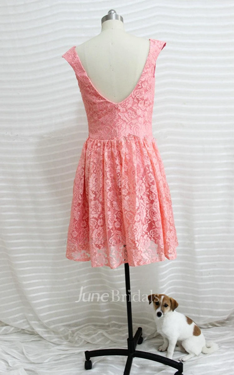 Short Cap-sleeve Lace Dress With Open Back