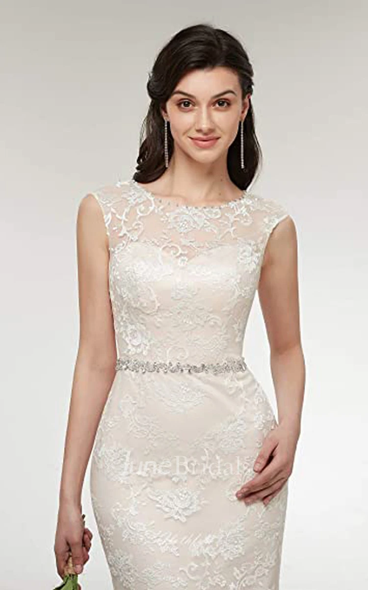 Mermaid Jewel Neckline Lace Wedding Dress Simple Elegant Adorable Beach Garden With Sleevesless And Appliques
