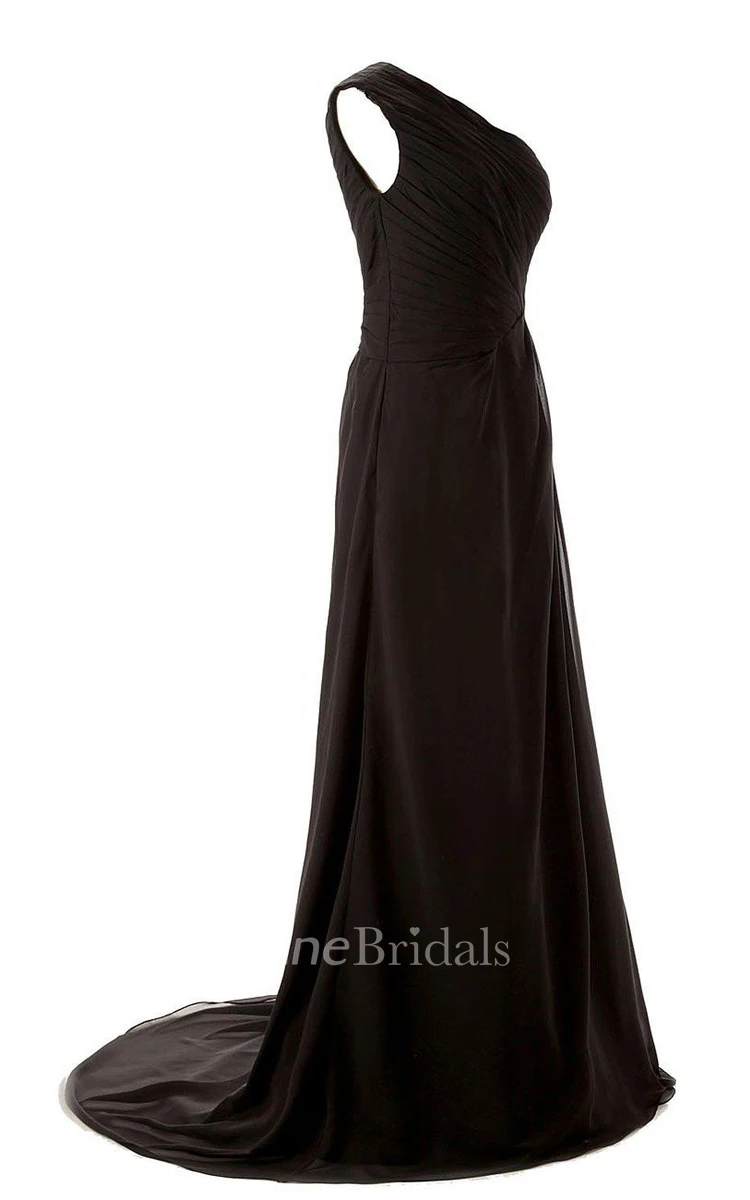 One-shoulder Long Chiffon Dres With Sweep Train
