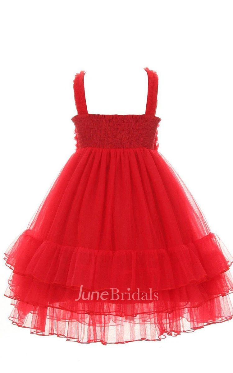 Sleeveless A-line Tiered Dress With Straps and Pleats
