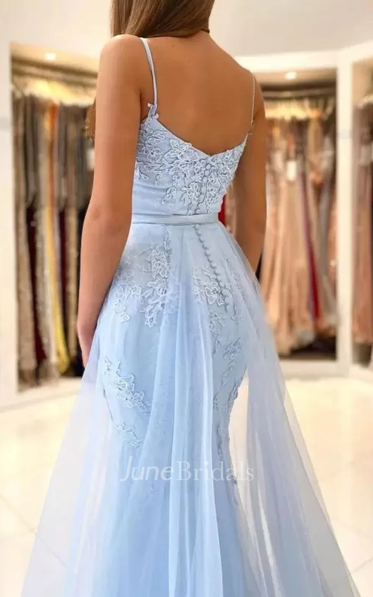 Elegant Mermaid Floor-length Sleeveless Lace Prom Dress with Appliques