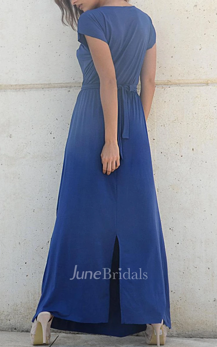 Fall Blush Bridesmaid Symmetrical Folds On Neckline Floor Length Bridesmaid Dress