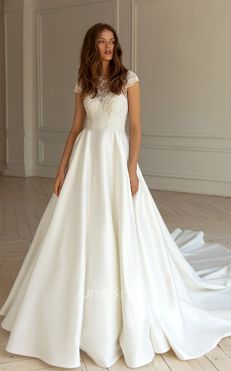 Short sleeve a clearance line wedding dress