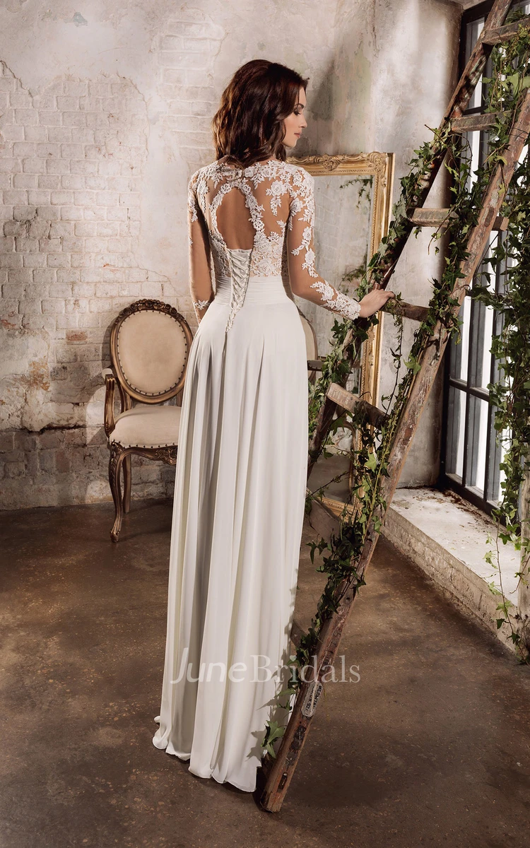 Sexy Elegant Western A-Line Boho Sleeved Dress for Wedding Floral Romantic V-Neck Floor Length Bridal Gown with Split Front