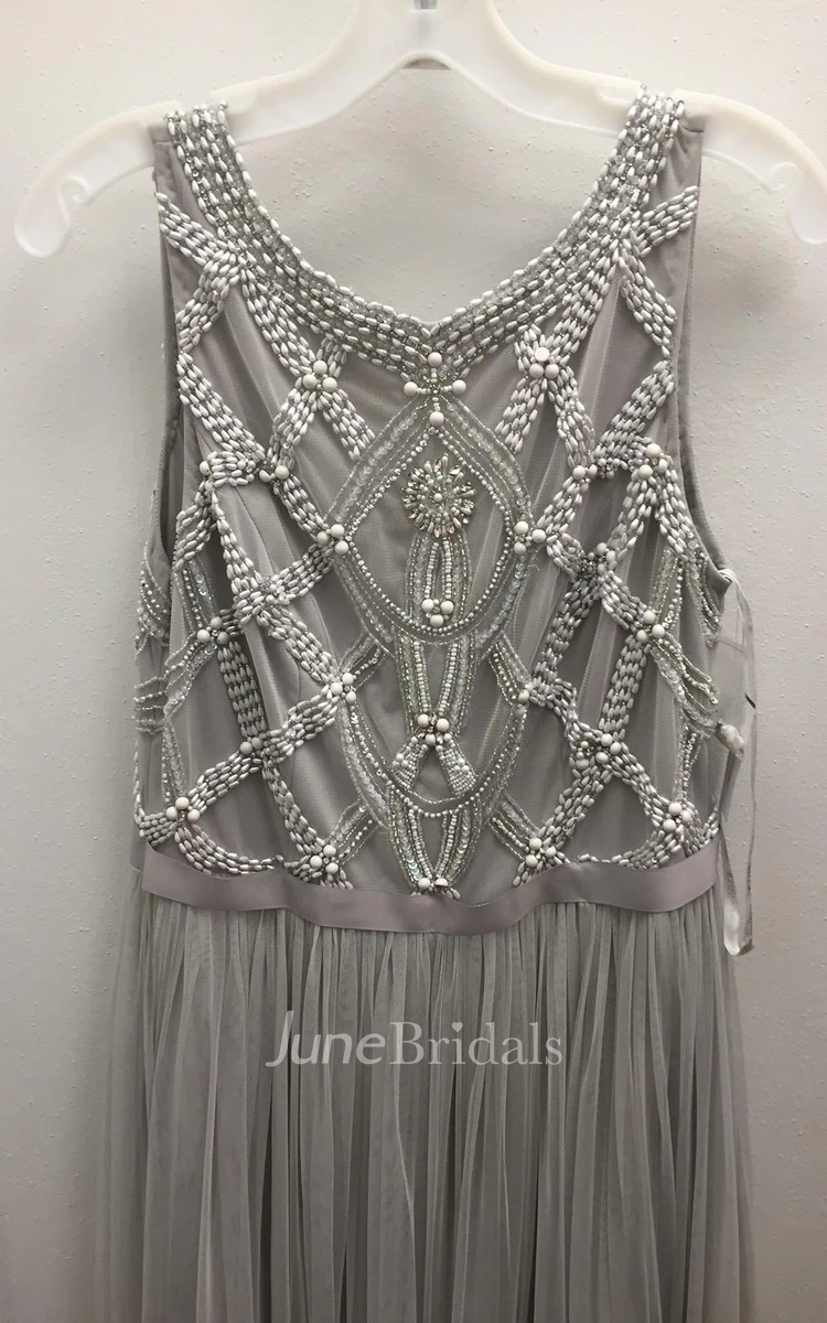Elegant Beadings Tulle Jewel Prom Dress A-line Sleeveless
