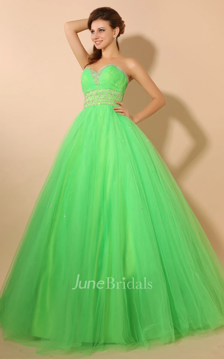 Empire A-Line Princess Ball Gown With Soft Tulle And Crystal Detailing