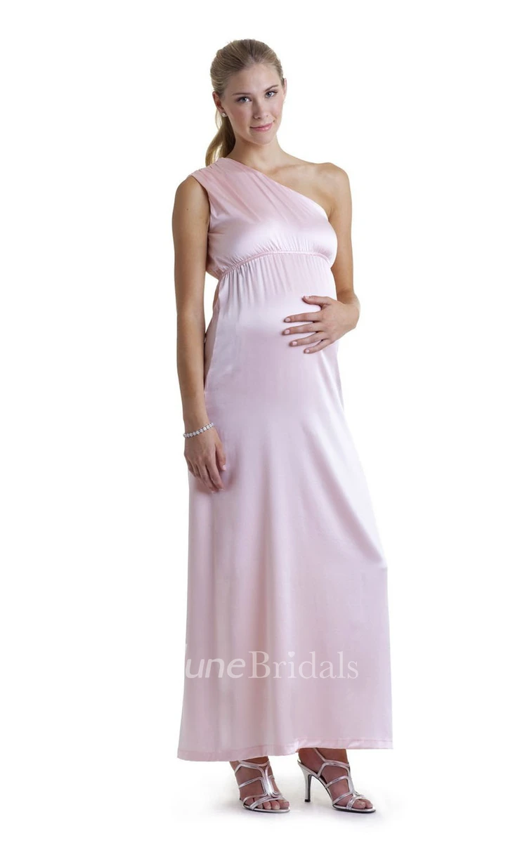 One-shoulder Long Satin Maternity Dress