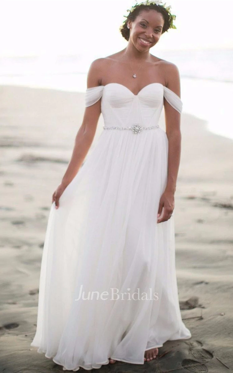 Newest White Off-the-shoulder Chiffon Wedding Dress With Beadings