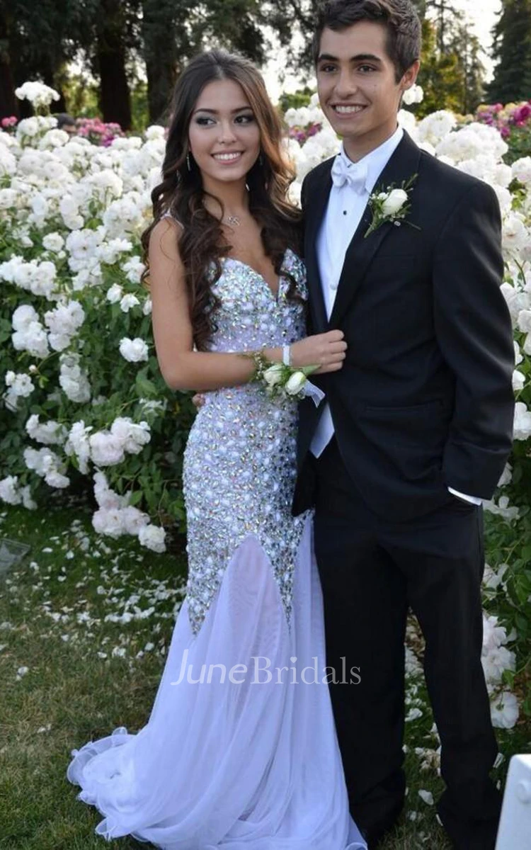 Glamorous Sweetheart Beadings Prom Dresses Long Chiffon Party Gown