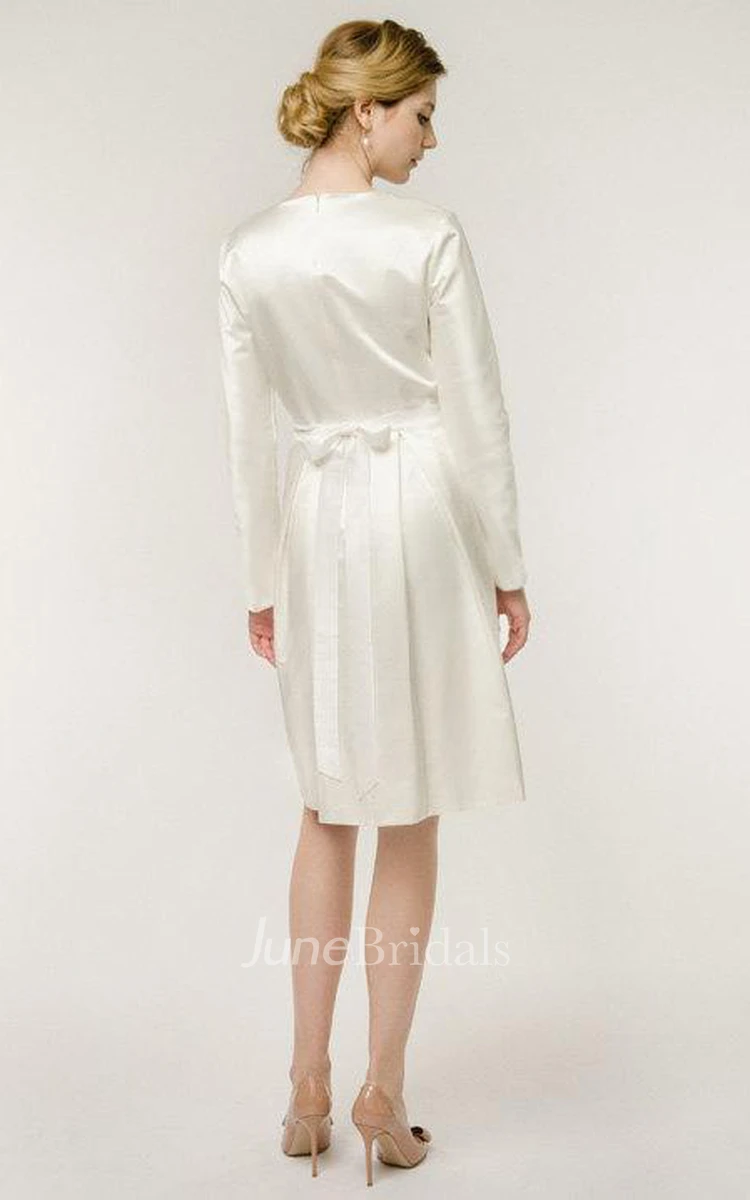 Short Mini Long Sleeve Natural Satin Wedding Dress