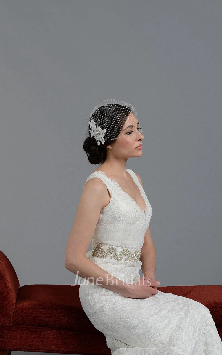 Elegant V-Neck Long Lace Wedding Gown With Beading